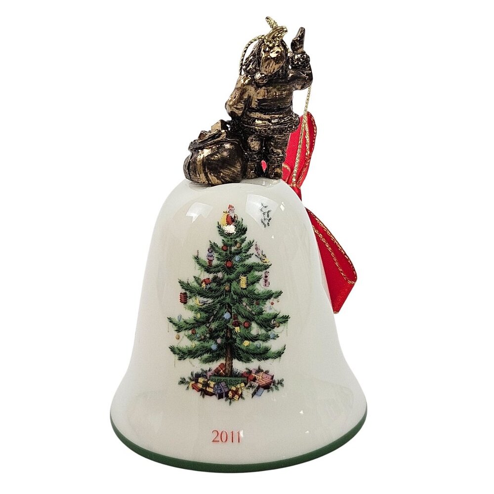 Spode Christmas Tree Ornament 2011 Bell With Santa Handcrafted NIB Holiday Decor - Picture 3 of 10